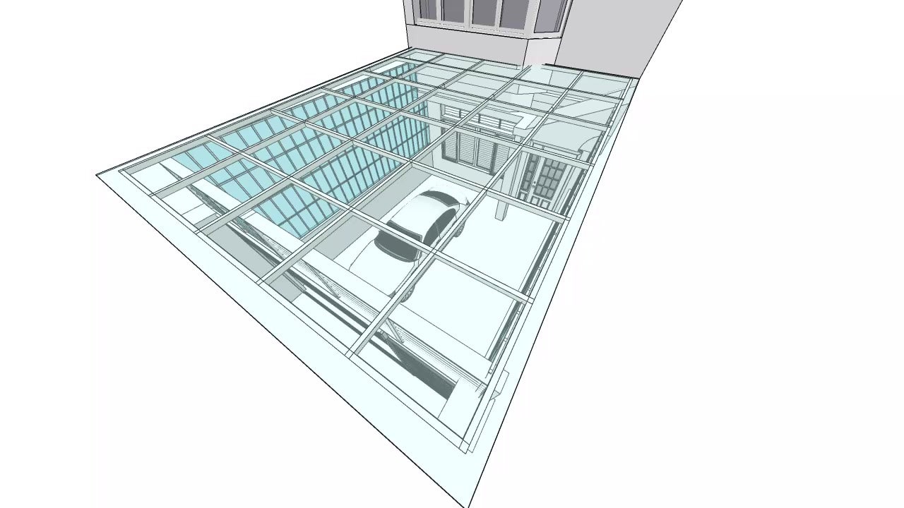 車庫與採光罩的 3D 草模畫面